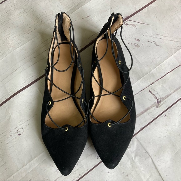 Material Girl Women’s Size 9.5 Mibby Pointed Toe Ballet Flats Black Faux Leather - Picture 1 of 10